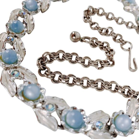VTG Signed Judy Lee Mid Century Moonglow Lucite AB Rhinestone Silver Tone Choker - Picture 1 of 16